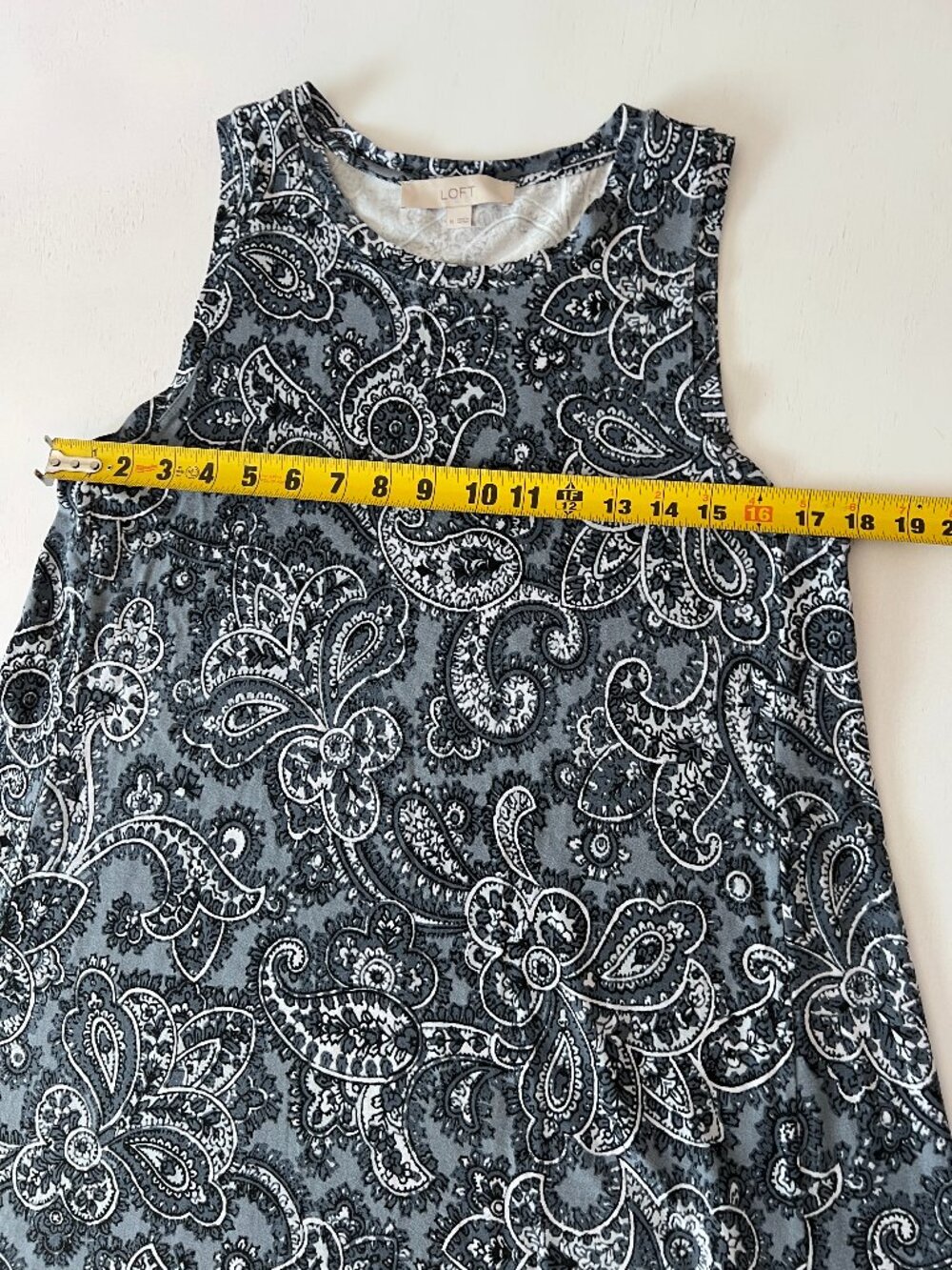 Ann Taylor LOFT Slate Blue Paisley Sleeveless Swing Shift Dress - Size Medium - Picture 7 of 11
